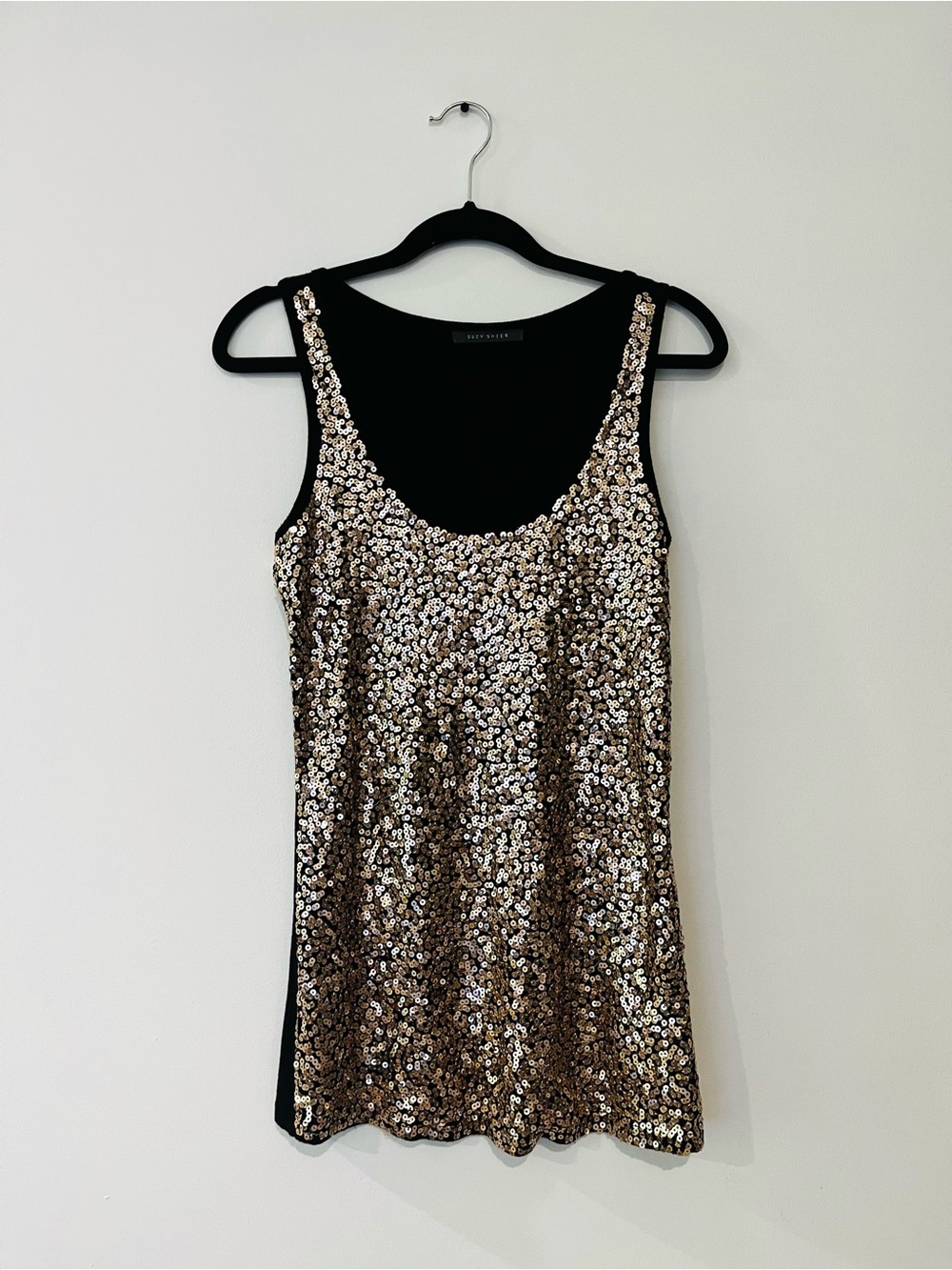 Suzy Shier y2k Vintage Gold Black Sparkly Sequin Scoop Neck Sleeveless Tank Top